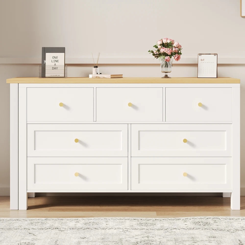 Desk with 7 Drawers Chest of Drawers -2-in-1 Turntable and Sideboard