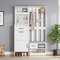 110*35*175.5cm Floor 7-in-1 Clothes Rack with Shoe Bench, Freestanding