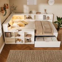 90x200cm /140x190cm /140x200cm Wooden Bed with Storage Space & Reading Light