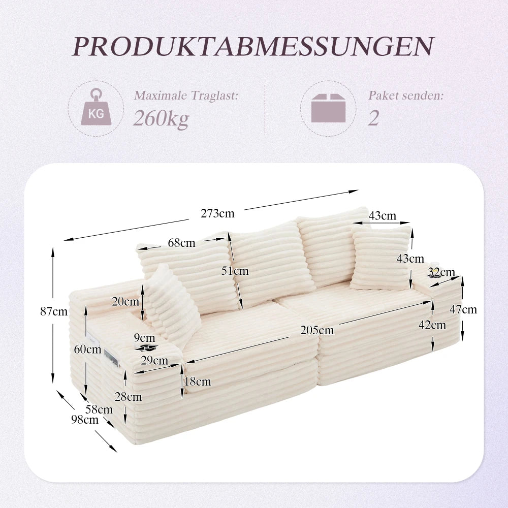 Modular Corduroy Compression Sofa Bed