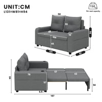 3-in-1 Pull Out Sofa Bed, Modern Double Sofa with Sleep Function