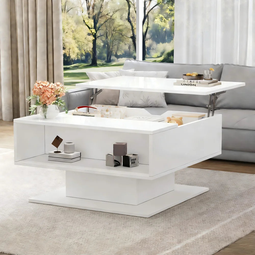 80*75*40cm Geometric Coffee Table with Hydraulic Lift