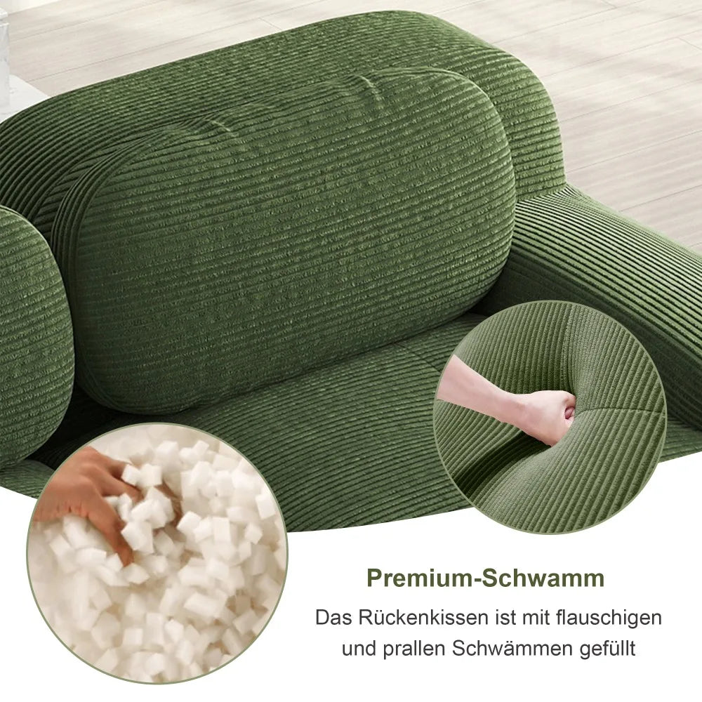 82'' Corner Sofa in Soft Cord Fabric, Modular Combined with Curved Armrests