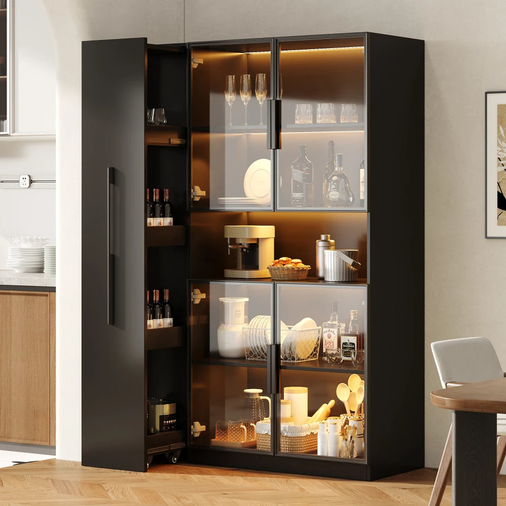 Living Room Display Cabinet with Pull-out Shelf