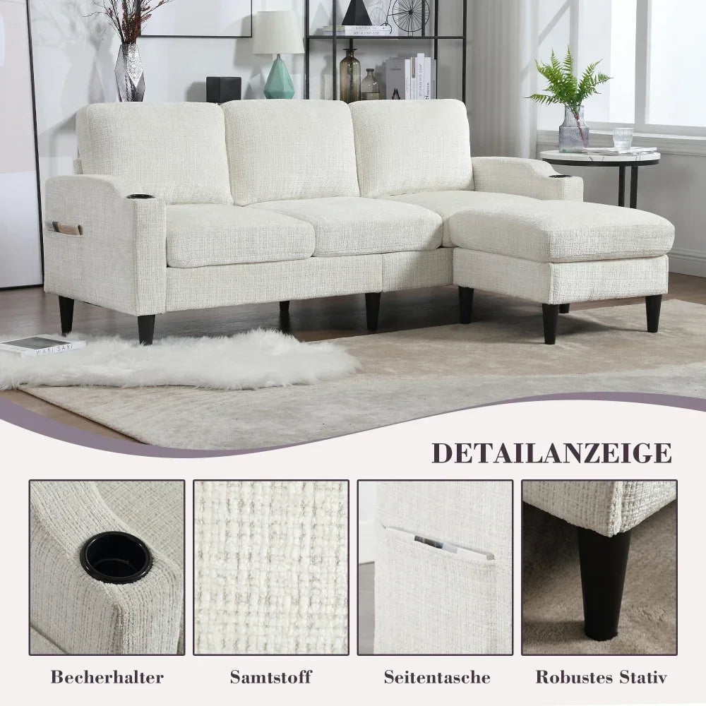 4-seater Elegant Sofa with Stool and Storage with Comfortable Armrests