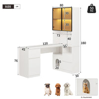 Corner Desk with Shelf and LED Display Cabinet, Desk with Cable Outlet