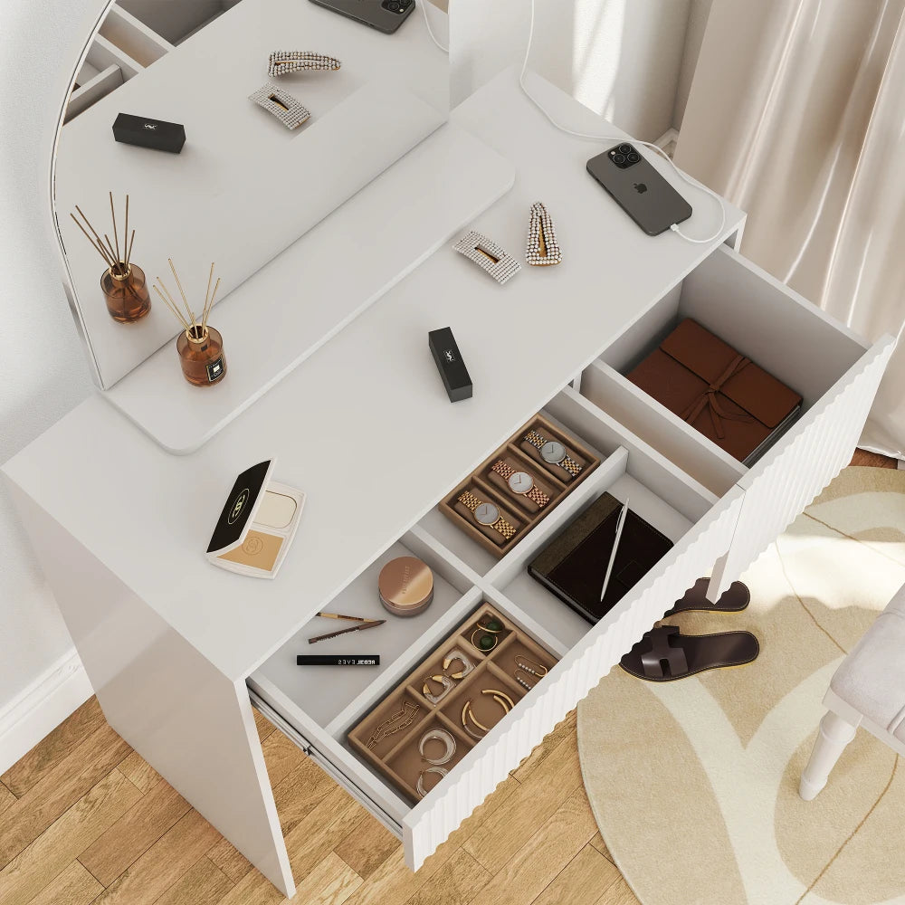 Modern White Makeup Vanity Table with Mirror