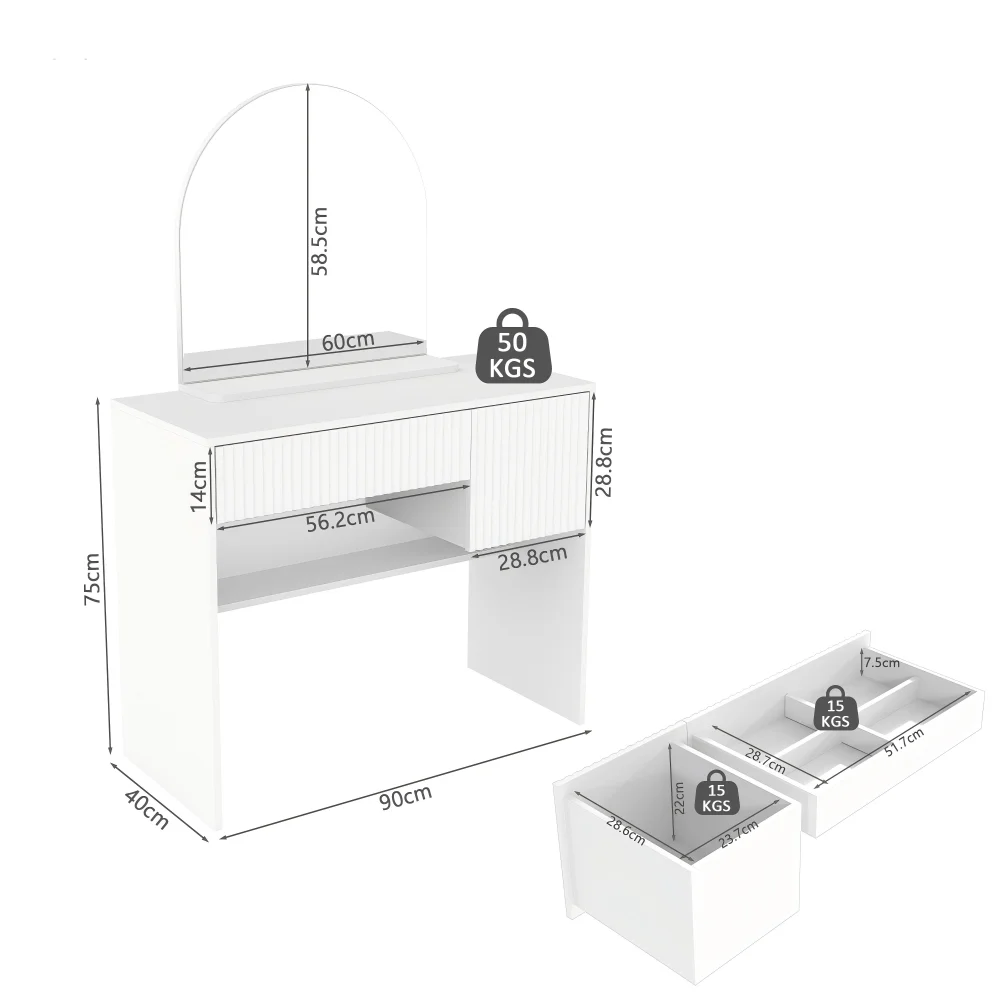 Modern White Makeup Vanity Table with Mirror