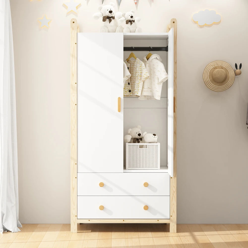 2-door Wardrobe, Wardrobe with Wardrobe Rack, 2 Drawers, for Bedroom