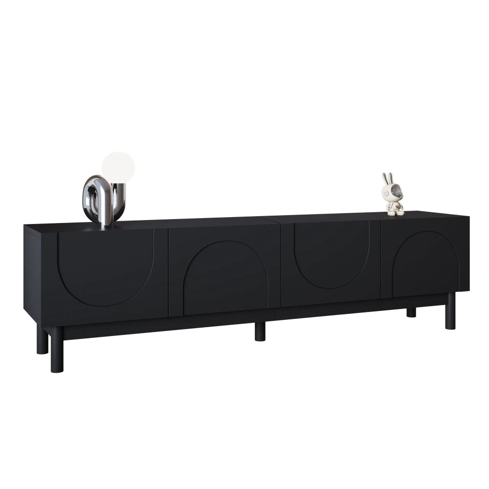 Modern TV Lowboard, TV Cabinet with Curved, Corrugated Doors
