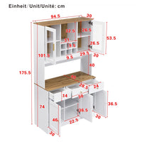 94.5x30x175.5cm Sideboard, High Cabinet in White Wood, Cabinet with 5 Doors