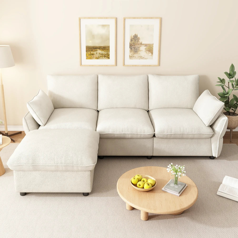 Modern 3-Seater Chenille Corner Sofa with Ottoman