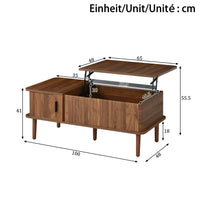 Living Room Coffee Table with Sliding Door & Wooden Legs