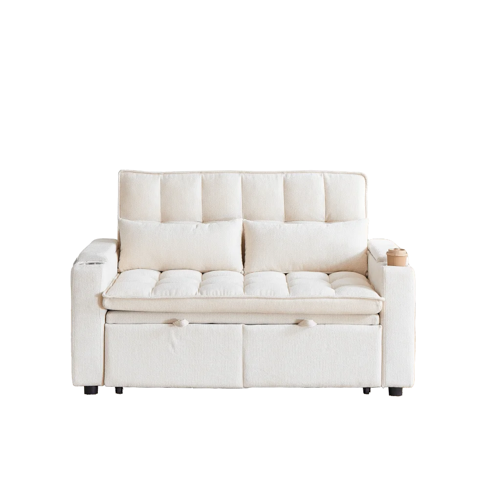 142cm Wide 3‑in‑1 Reclining Convertible Sofa Bed