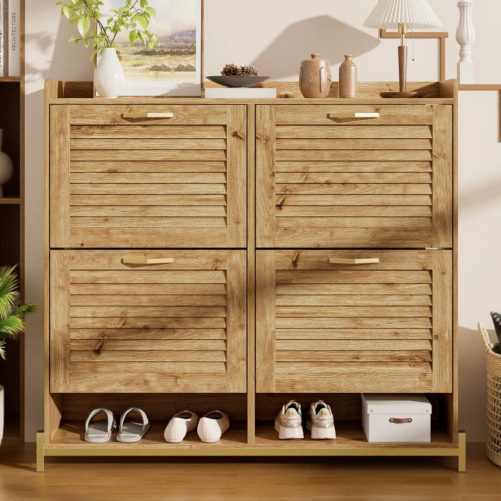 108.5×24×100cm Modern Shoe Cabinet with Wooden Doors