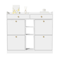 Elegant White Shoe Cabinet with 4 Folding Doors, 2 Drawers