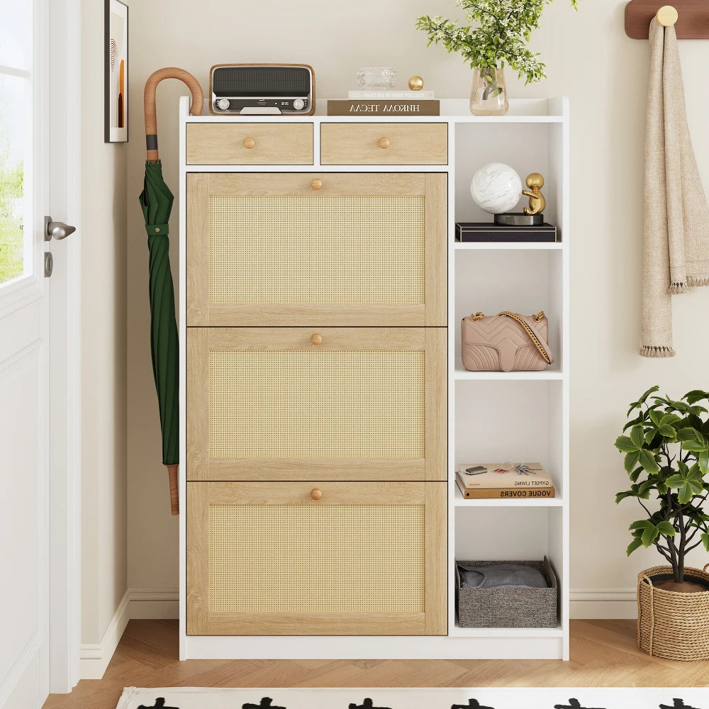 90x24x130cm Narrow Rattan Shoe Cabinet