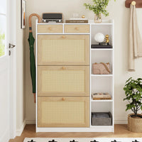 90x24x130cm Narrow Rattan Shoe Cabinet