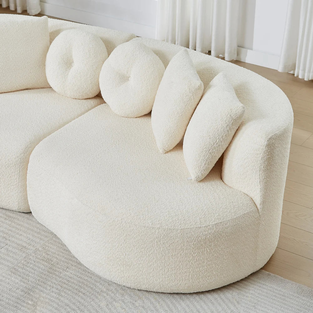 Modular Chenille Sofa, Curved Cashew Shape Design, Continuous Backrest