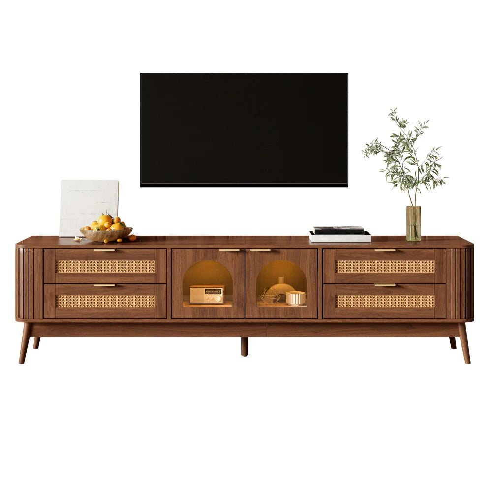 Moderne TV-bord 180 cm med buede glasskydelåger og træben