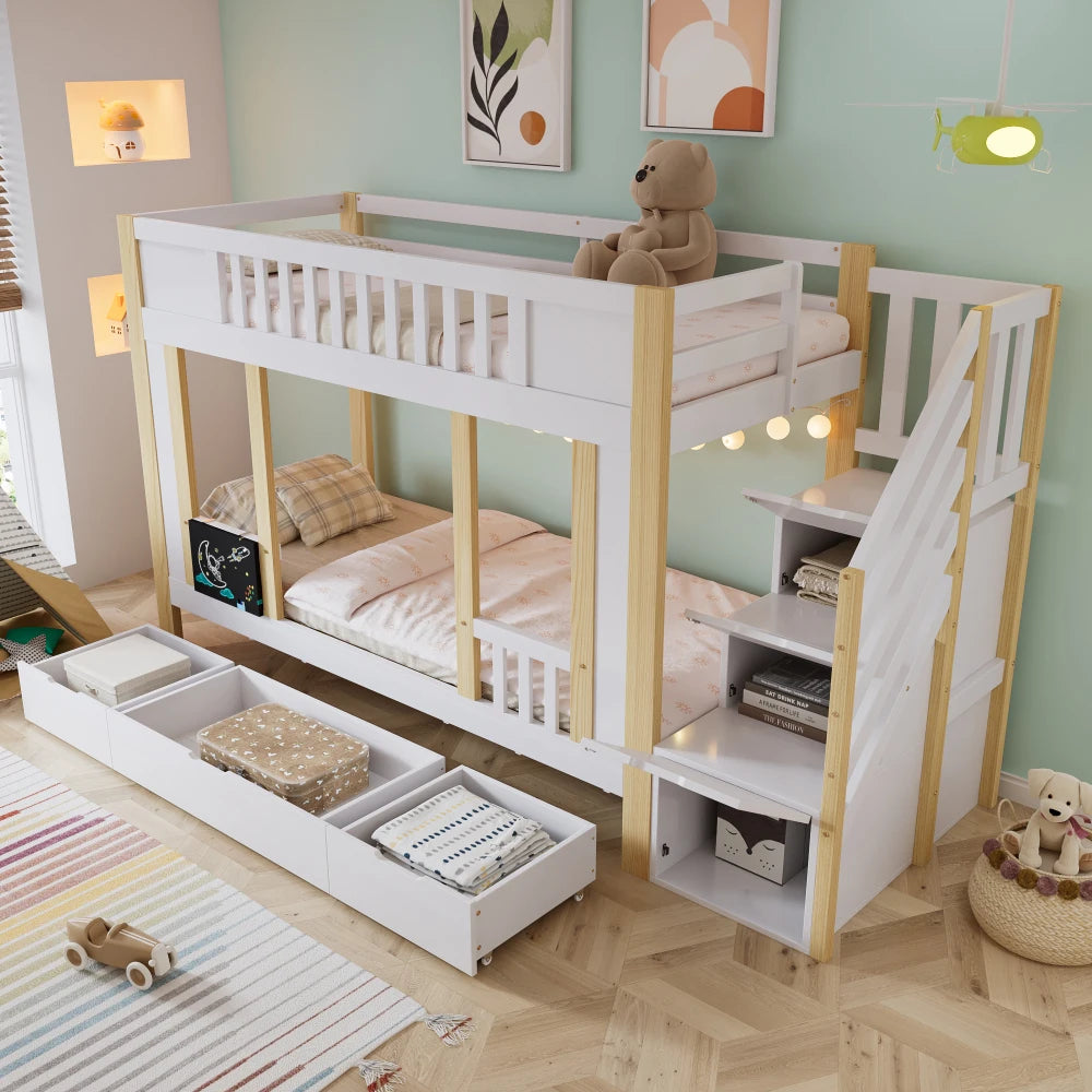 Children's Bunk Bed, Staircase with Storage Function