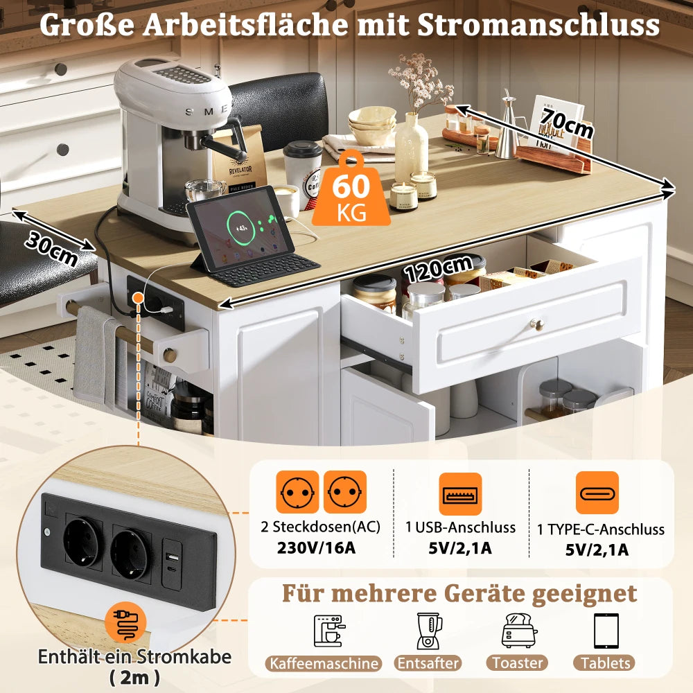 Mobile Kitchen Island with Rolls