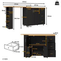 135-228x39x104cm Extendable Bar Cart with 2 Doors & 3 Drawers, Rollable
