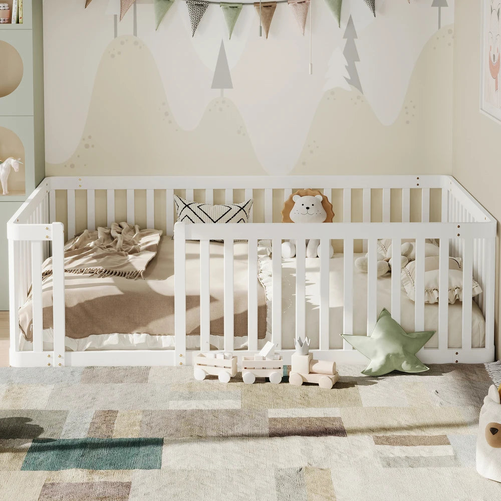 90x200cm Modern Wooden Bed Frame with Savety Fence, Children's Bed, Cot