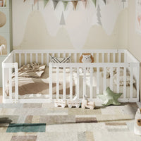 90x200cm Modern Wooden Bed Frame with Savety Fence, Children's Bed, Cot