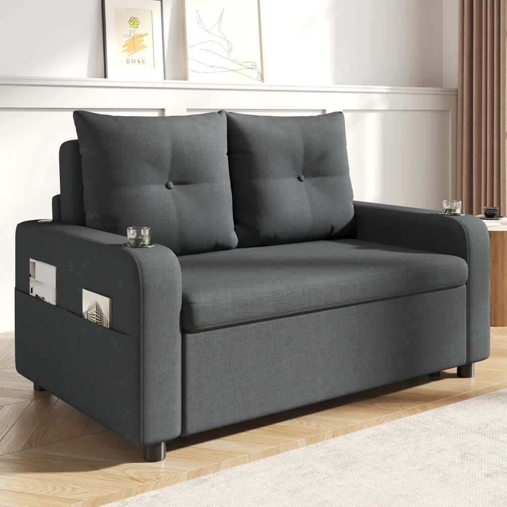 3-in-1 Pull Out Sofa Bed, Modern Double Sofa with Sleep Function