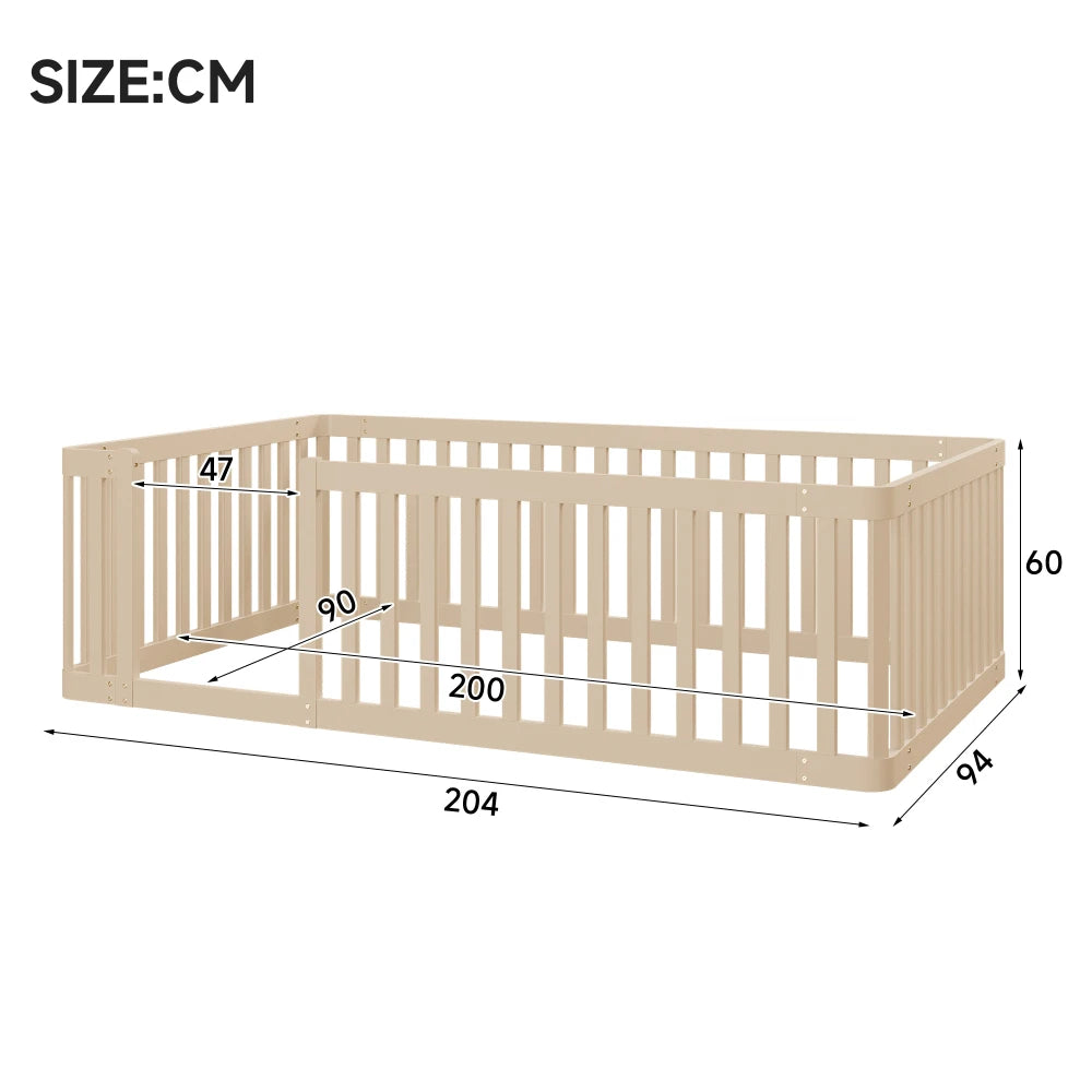90x200cm Modern Wooden Bed Frame with Savety Fence, Children's Bed, Cot