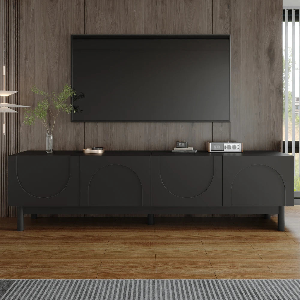Modern TV Lowboard, TV Cabinet with Curved, Corrugated Doors