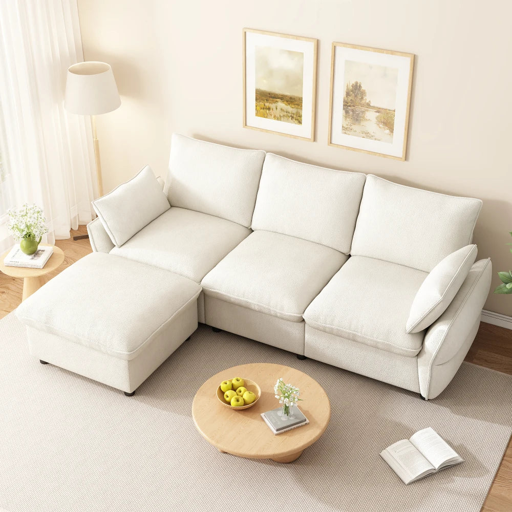Modern 3-Seater Chenille Corner Sofa with Ottoman