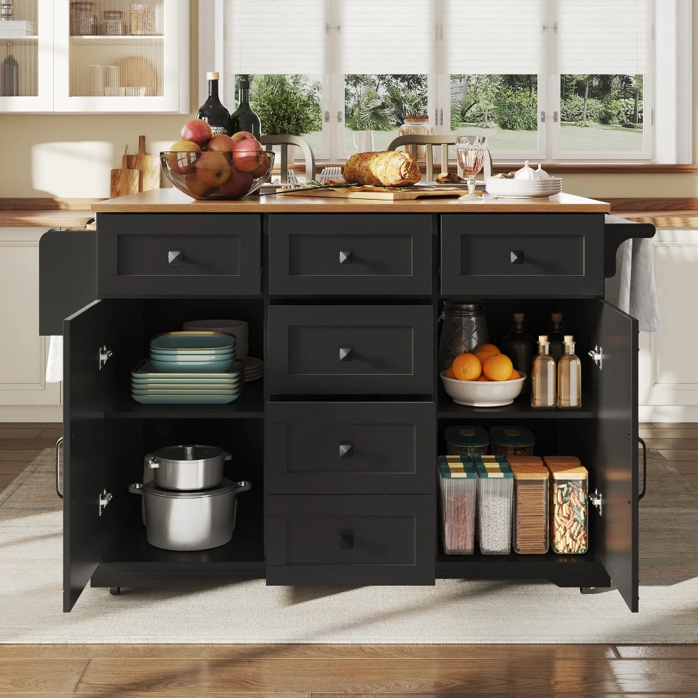 High Quality Kitchen Island, with Wood Grating & Large Storage