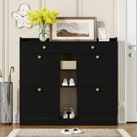 110 X 26 X 100cm Shoe Cabinet with 4 Folding Doors, 2 Drawers