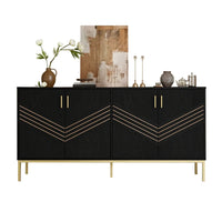 Modern Sideboard with 4 Doors Stylish Design in Black Gold Body with Metal Legs