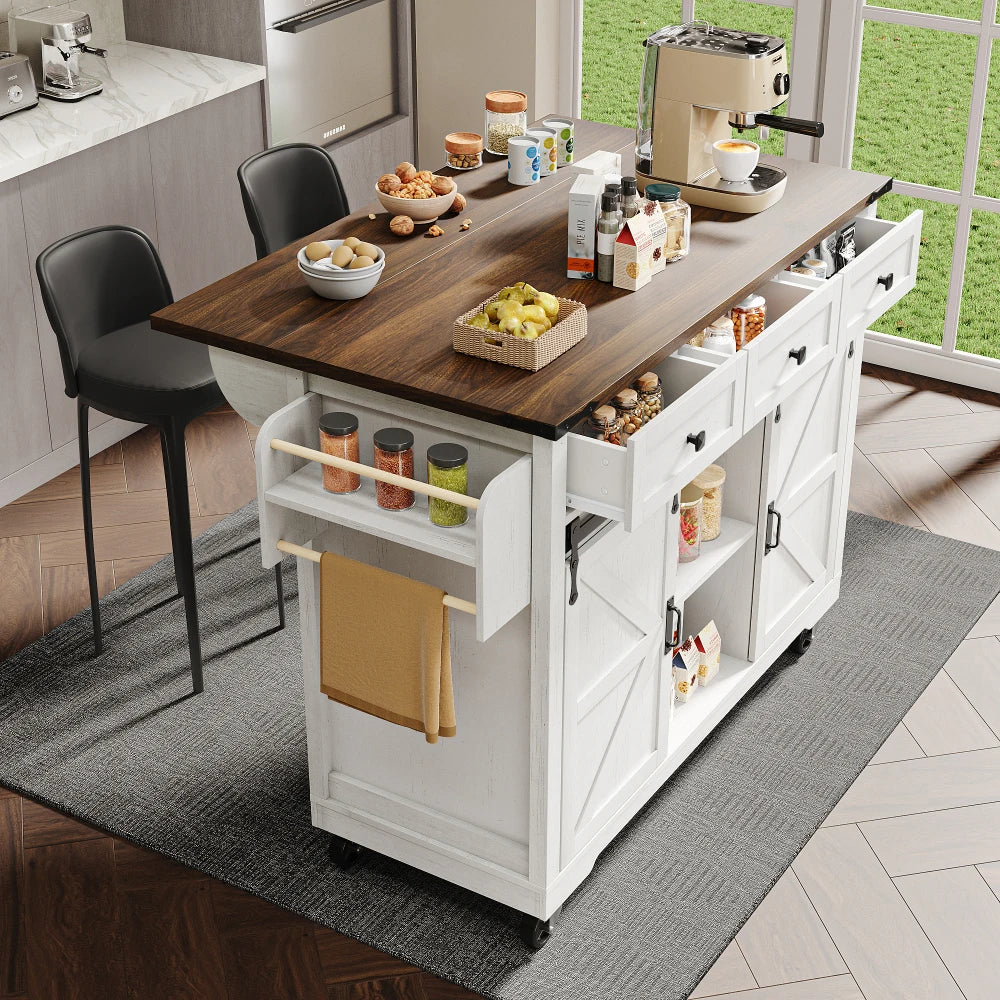 Kitchen Island, Dining Trolley with Pull-out Worktop