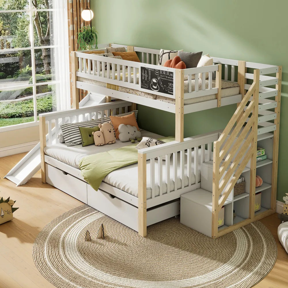 Kids Bed, Bunk Bed, Multifunctional, with Stairs and Storage Cabinets