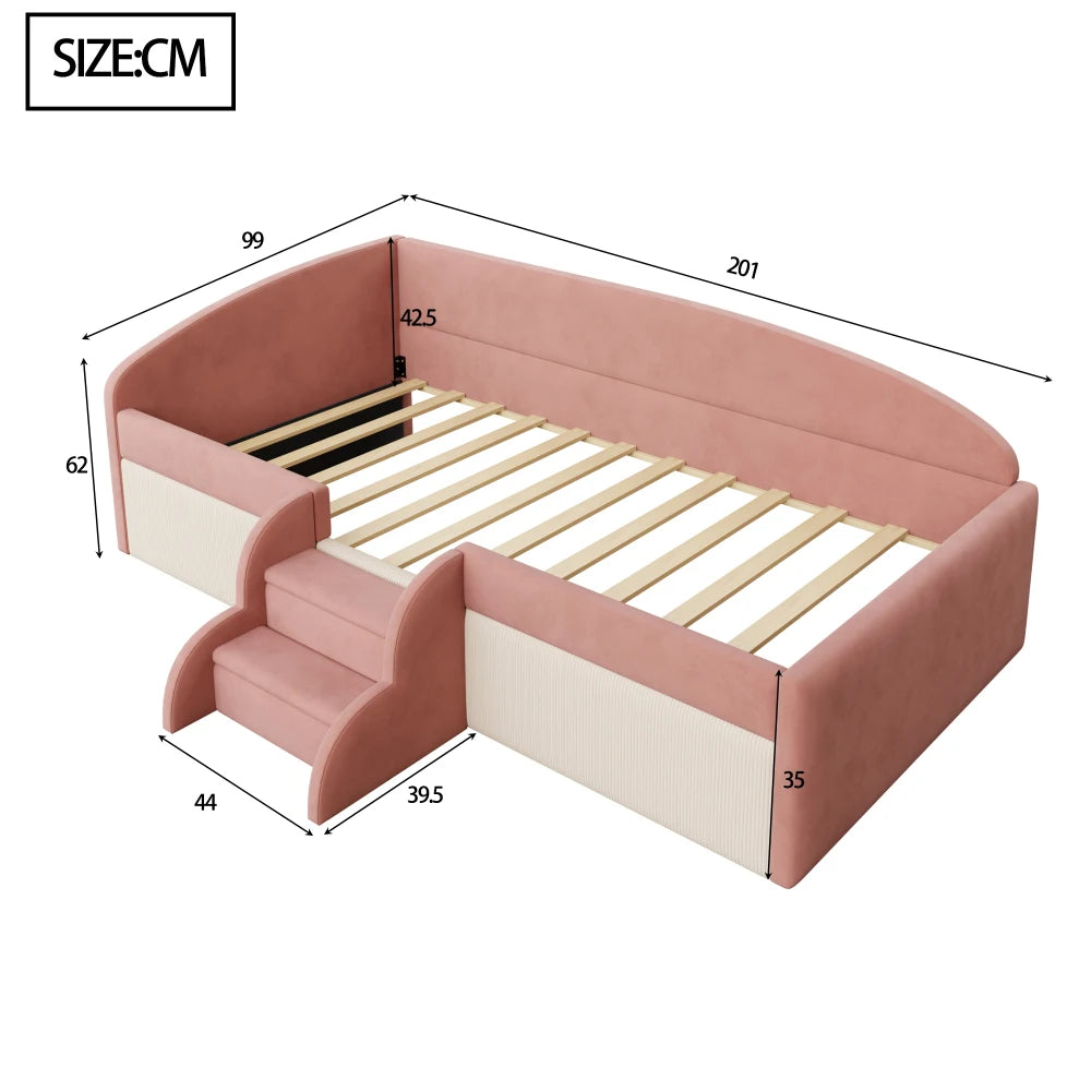 90*190cm Lovely Upholstered Sofa Bed, with Stairs and Fences