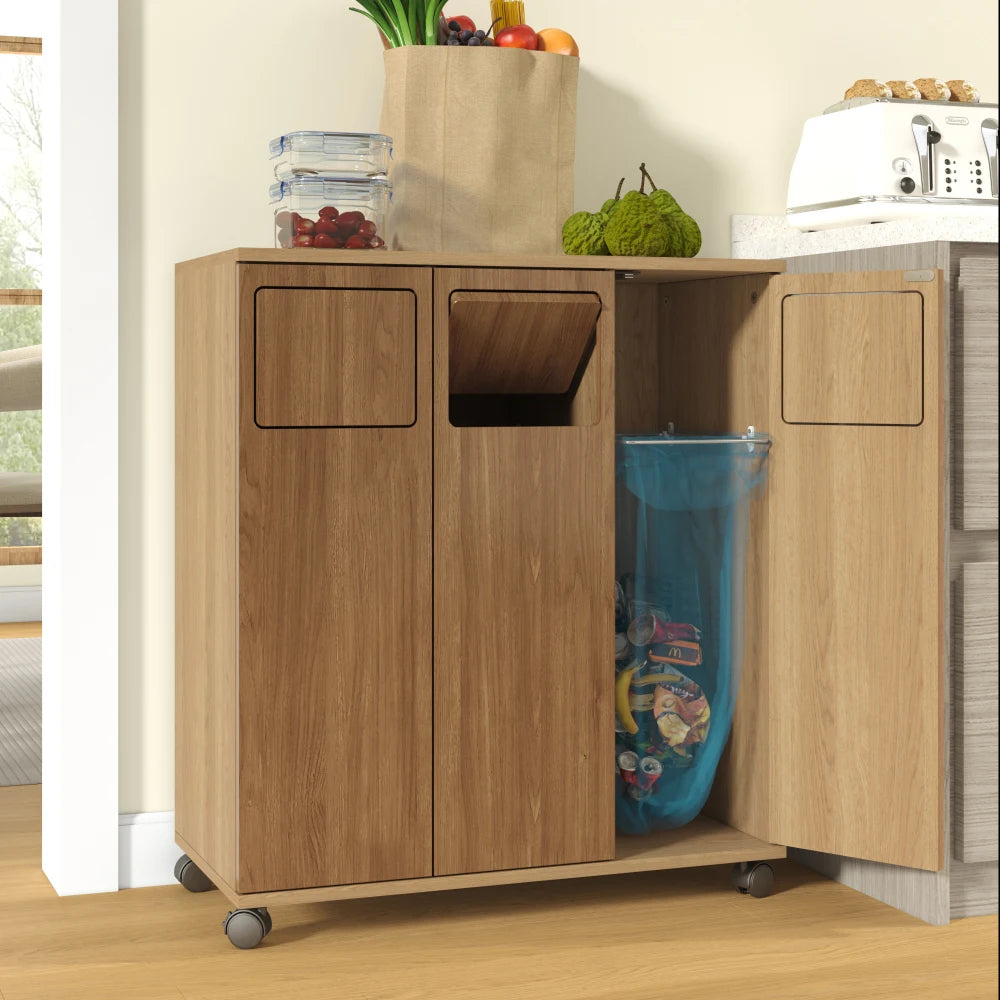 Rolling Trash Can Cabinet with Wheels