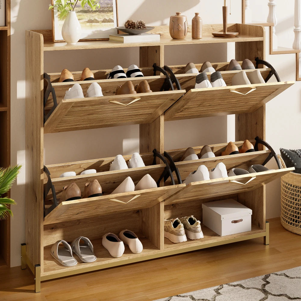 108.5×24×100cm Modern Shoe Cabinet with Wooden Doors