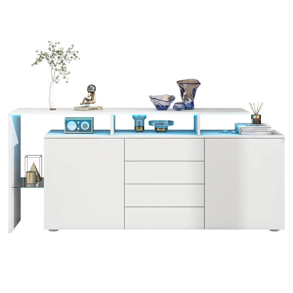 Living Room Sideboard with LED, Living Room Furniture in White High Gloss