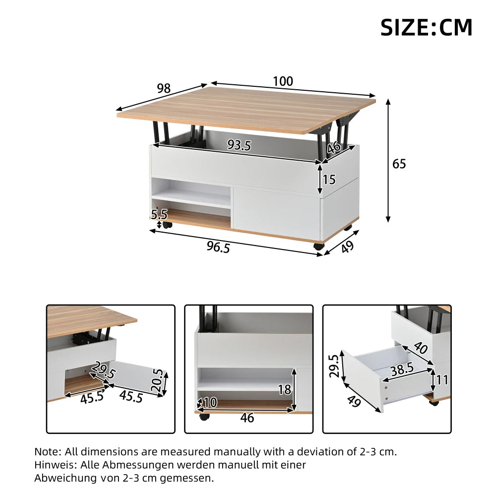 100*98*65cm Coffee Table Height Adjustable