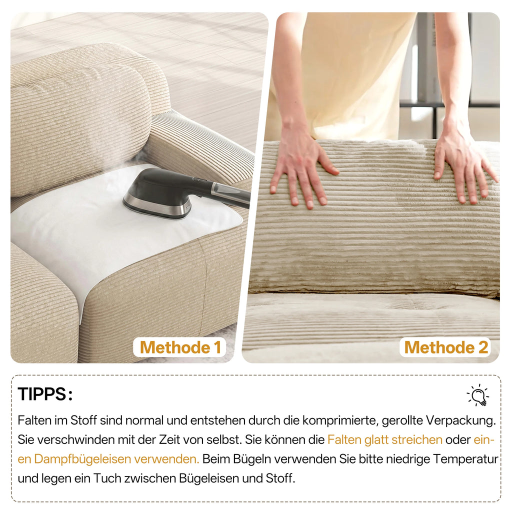 Boneless Corduroy Sofa, Breathable Rope Structure, Ultra Wide Armrests