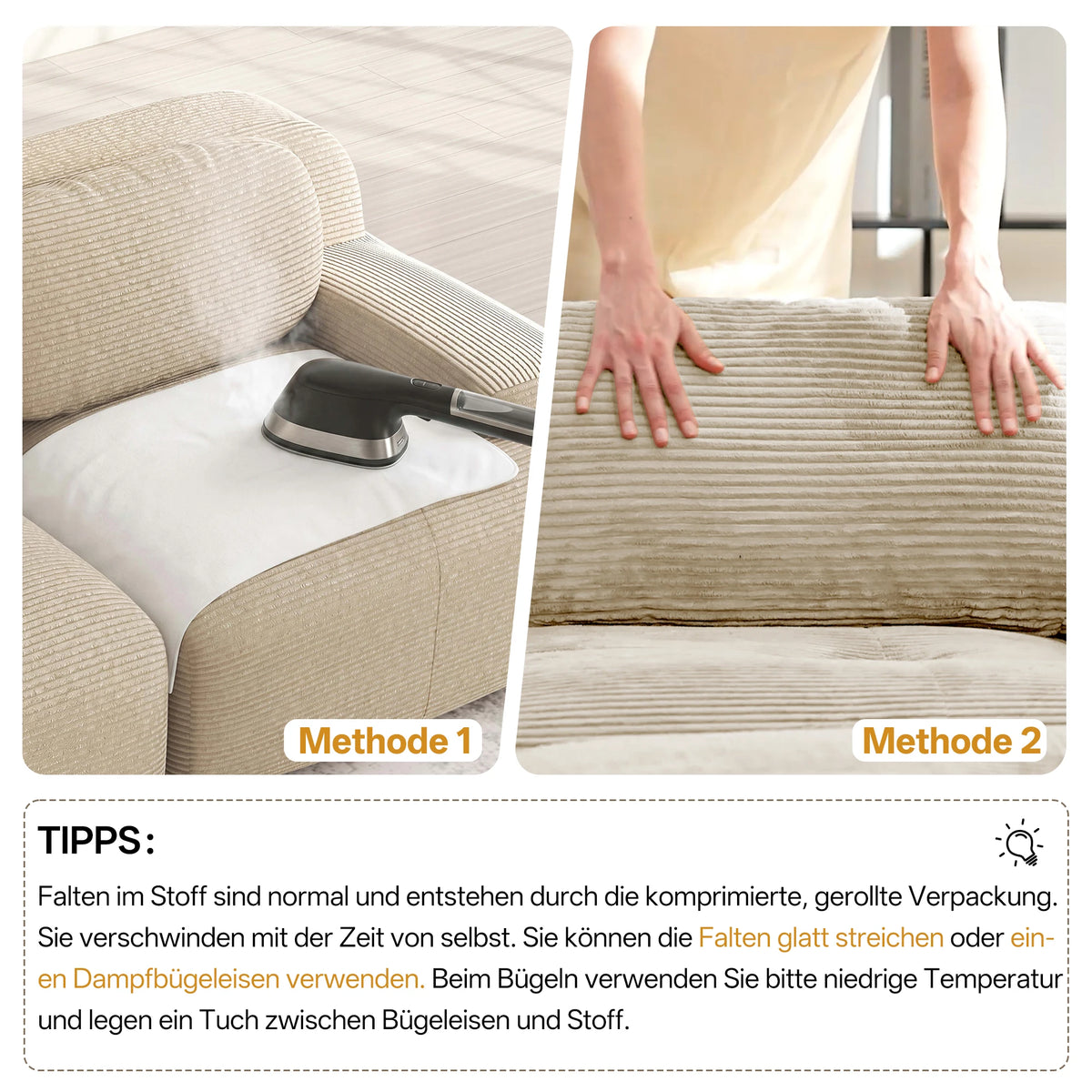 Boneless Corduroy Sofa, Breathable Rope Structure, Ultra Wide Armrests
