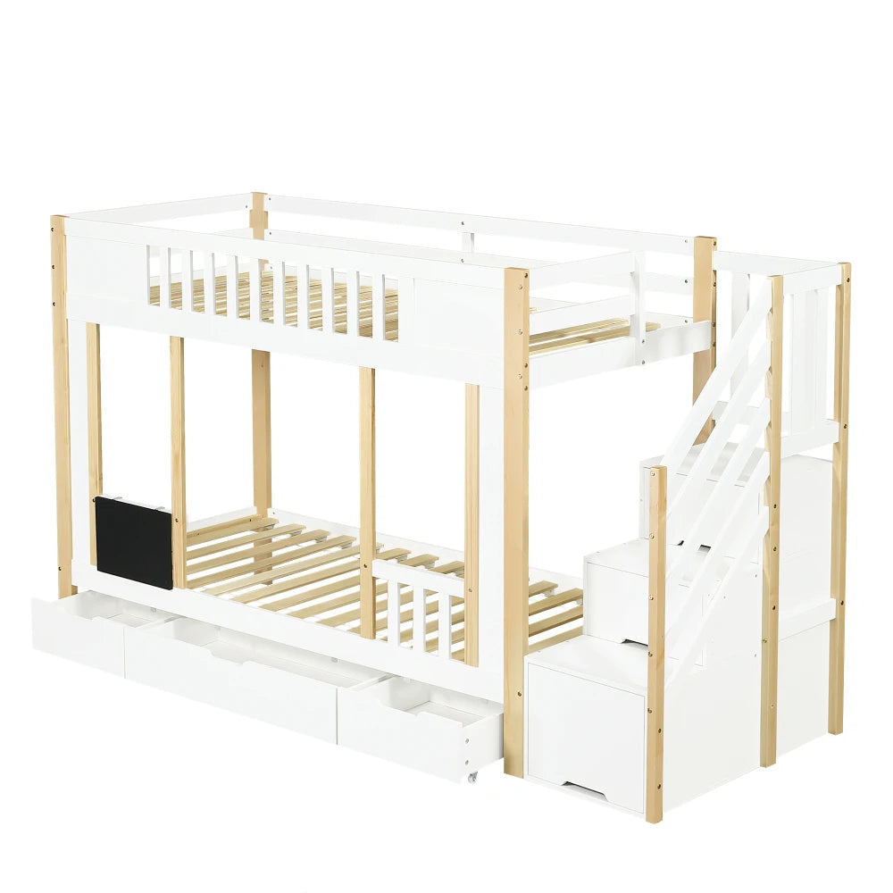 Køjeseng til børn med trappe med opbevaring