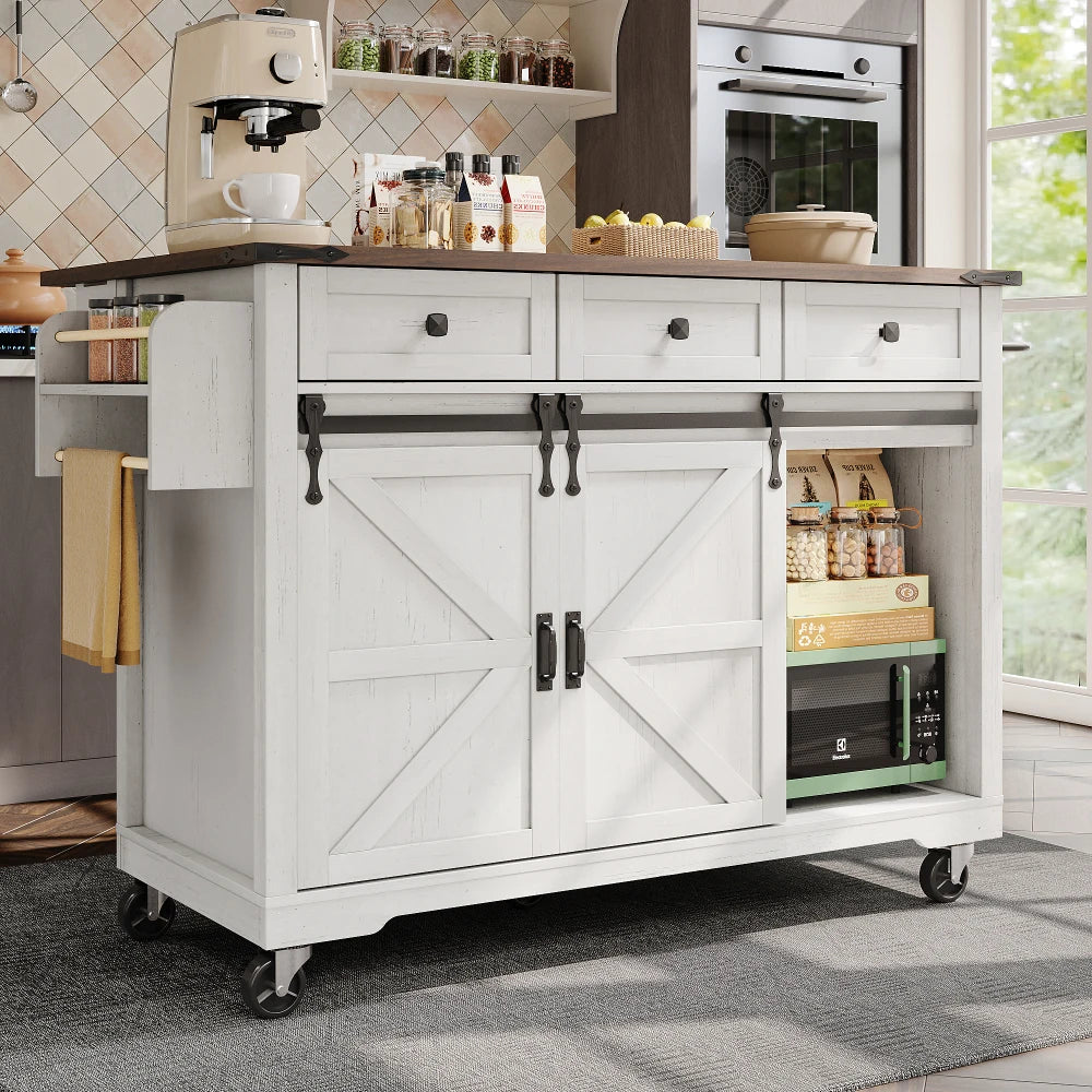 Kitchen Island, Dining Trolley with Pull-out Worktop
