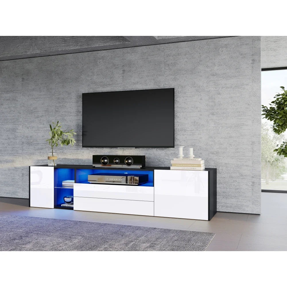 High Gloss LED Low Board TV Cabinet, TV Stand with 2 Drawers and 2 Cabinets