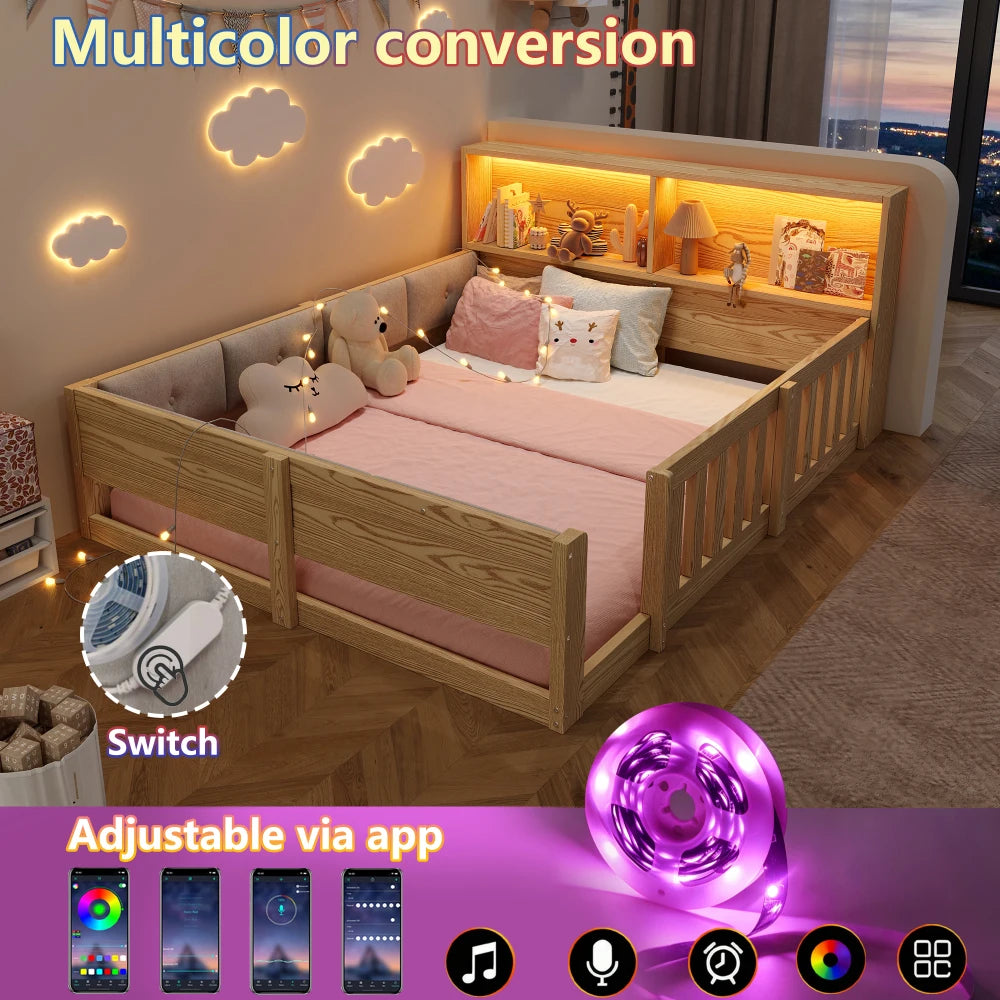 90x200cm & 140x200cm Flat Bed Frame, Children’s Bed with Safety Grille