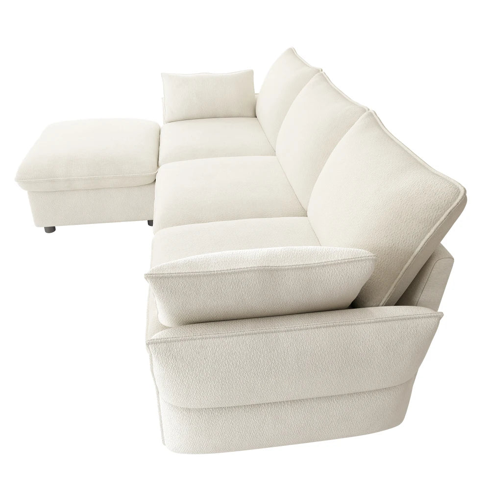 Modern 3-Seater Chenille Corner Sofa with Ottoman